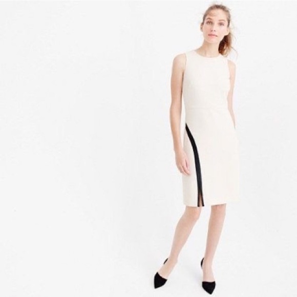 J Crew Sleeveless Cream Sheath Dress with Faux Leather Detail size 6 - Picture 1 of 14